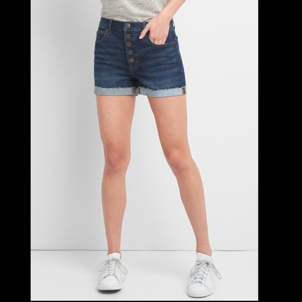 Gap Dark Indigo High Rise 3in Button-fly Denim Shorts